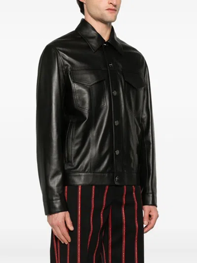 Fendi Embossed Ff Patch Nappa Leather Blouson Jacket Clothing In Black