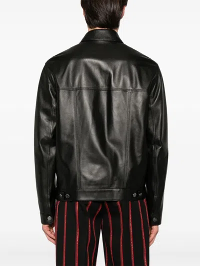 Fendi Embossed Ff Patch Nappa Leather Blouson Jacket Clothing In Black