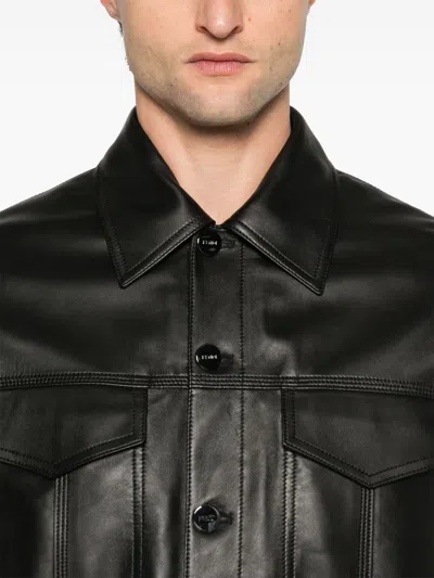 Fendi Embossed Ff Patch Nappa Leather Blouson Jacket Clothing In Black