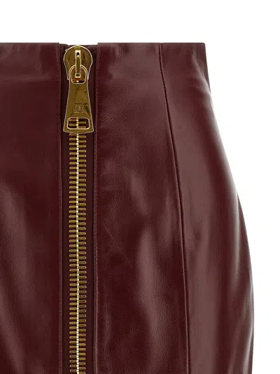 Balmain Front Zip Skirt Skirts Bordeaux In Brown