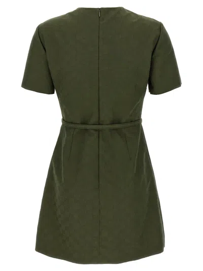 Gucci Women Green Mini Dress With Gg Buckle Belt In Fabric Woman In Green