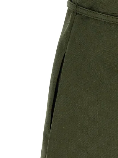 Gucci Women Green Mini Dress With Gg Buckle Belt In Fabric Woman In Green