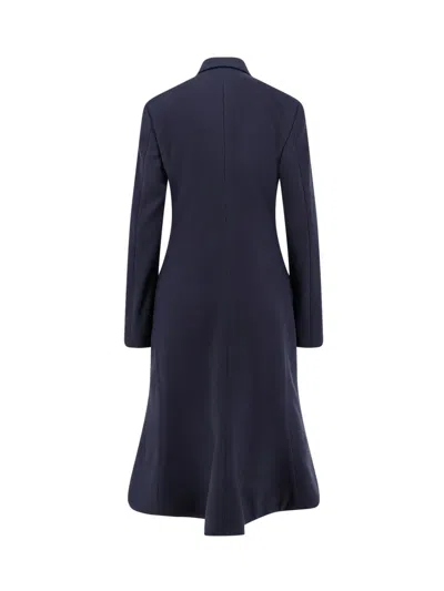 Balenciaga Midi Wool Coat Flared Hem In Blue