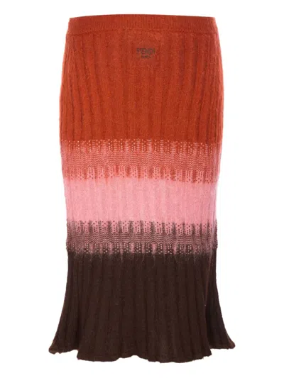 Fendi Gradient Mohair And Wool High-waisted Midi Skirt Clothing In Multi