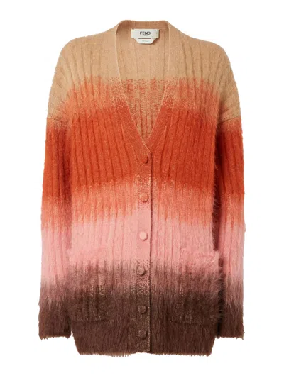 Fendi Gradient Knit Cardigan Featuring Front Pockets In Multi