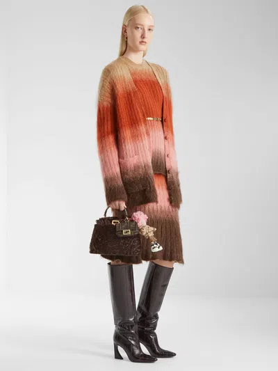 Fendi Gradient Knit Cardigan Featuring Front Pockets In Multi