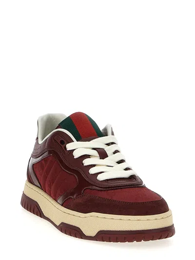 Gucci Burgundy Leather And Gg Supreme Fabric Re-web Sneakers In Burgundy
