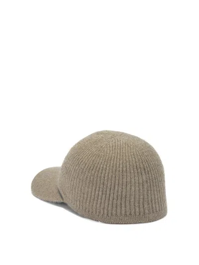 Brunello Cucinelli Curved Brim Knit Hats With Ribbed Texture In Brown