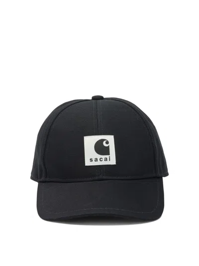 Sacai Black Baseball Cap With Logo Patch In Black