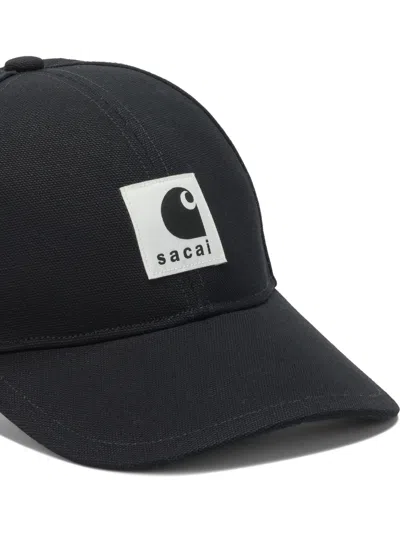 Sacai Black Baseball Cap With Logo Patch In Black
