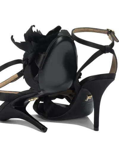 Ferragamo Black Satin Flower Sandals In Multi