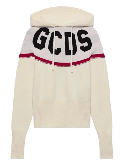 Gcds Cropped Hoodie With Logo And Hood In White