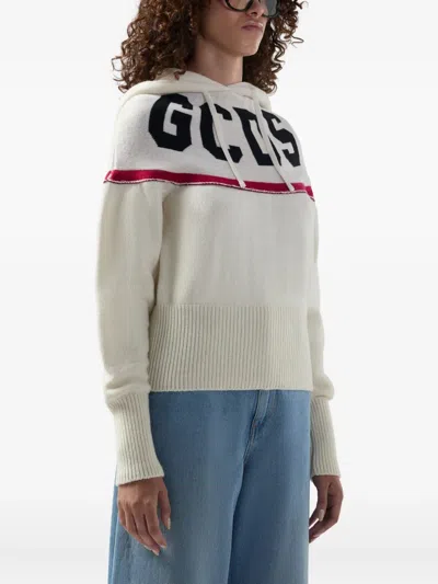Gcds Cropped Hoodie With Logo And Hood In White