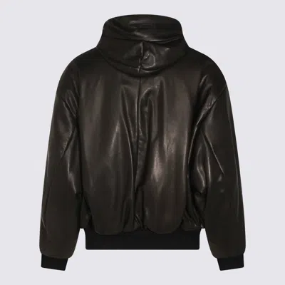 Fear Of God Hooded Leather Jacket With Ribbed Cuffs And Hem In Brown