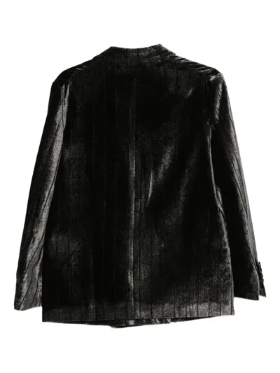 Emporio Armani Double-breasted Velvet Pinstripe Blazer In Black