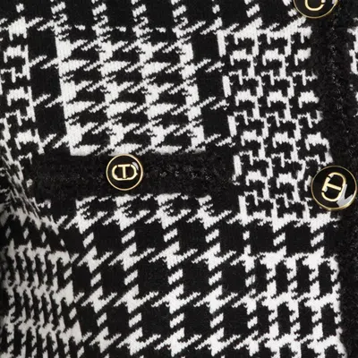 Twinset Houndstooth Pattern Jacket With Faux Fur Accents In Black