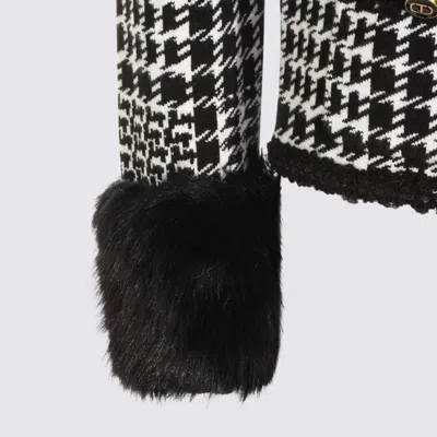 Twinset Houndstooth Pattern Jacket With Faux Fur Accents In Black