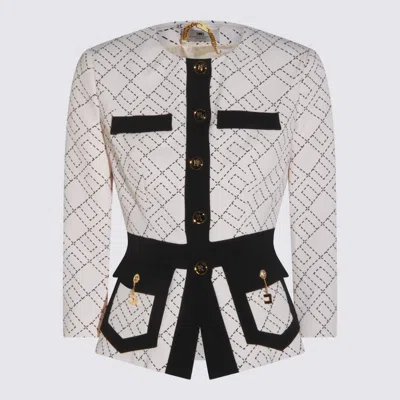Elisabetta Franchi Geometric-pattern Button Double-crepe Jacket In White