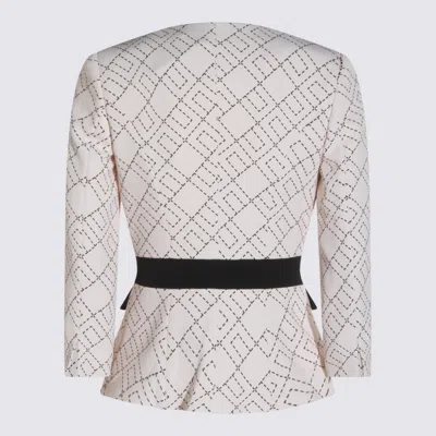 Elisabetta Franchi Geometric-pattern Button Double-crepe Jacket In White