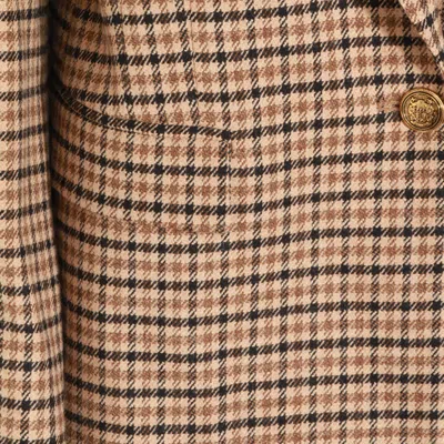 Twinset Checked Blazer With Front Pockets And Long Sleeves In Brown