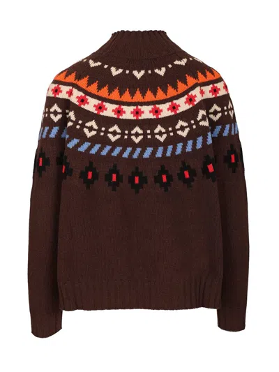 Weekend Max Mara Jacquard Wool Sweater Knitwear Brown In Brown