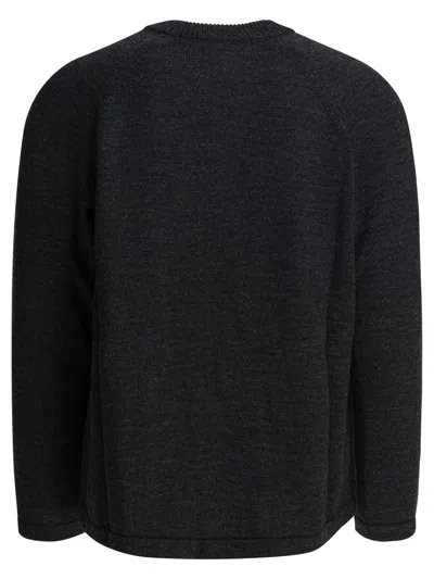 Comme Des Garçons Homme Deux Long Sleeve Textured Knitwear With Ribbed Neckline In Black