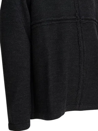 Comme Des Garçons Homme Deux Long Sleeve Textured Knitwear With Ribbed Neckline In Black