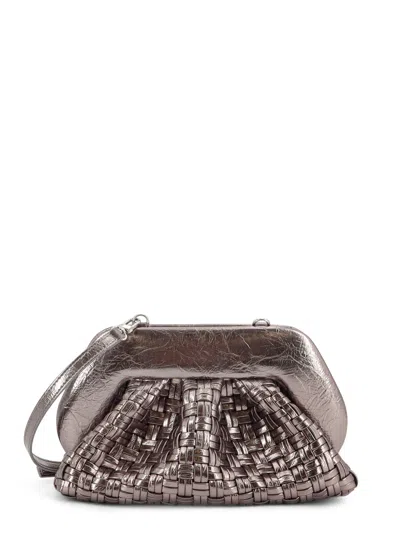 Themoire' Laminated Leather Tia Shoulder Bag With Woven Pattern In Metallic