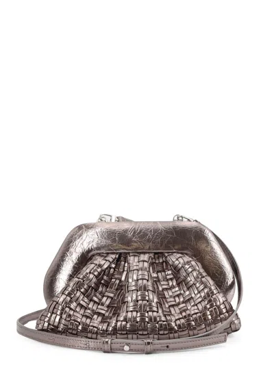 Themoire' Laminated Leather Tia Shoulder Bag With Woven Pattern In Metallic