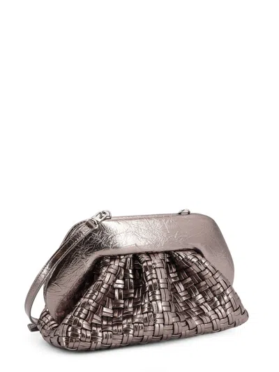 Themoire' Laminated Leather Tia Shoulder Bag With Woven Pattern In Metallic