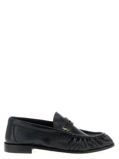 Saint Laurent Cassandre Leather Loafers In Black