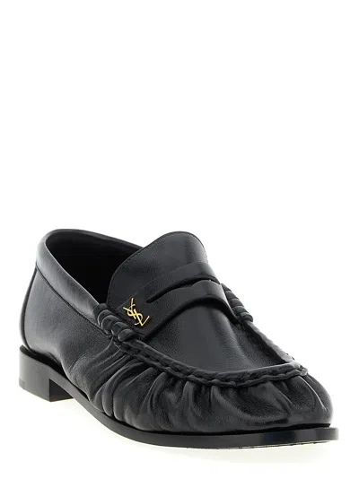 Saint Laurent Cassandre Leather Loafers In Black