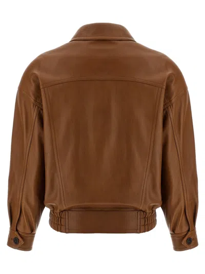 Saint Laurent Leather Bomber Jacket Puffer Jackets Brown In Multi