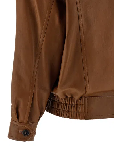 Saint Laurent Leather Bomber Jacket Puffer Jackets Brown In Multi