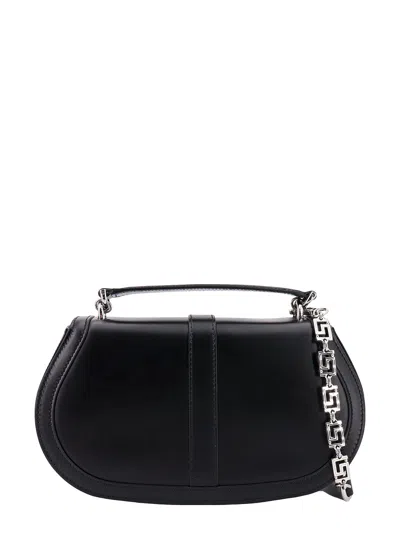 Versace Leather Handbag With Frontal Metal La Greca Detail In Black