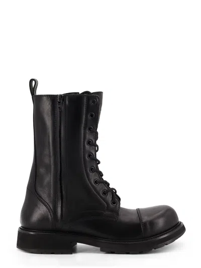 Balenciaga Rugged Leather Ankle Boots With Chunky Sole In Black