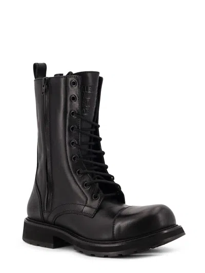 Balenciaga Leather Truck Laceup Boot In Black