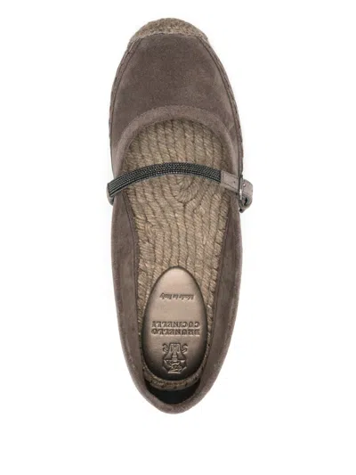 Brunello Cucinelli Brown Espadrilles With Monile Detail And Beveled Toe In Brown