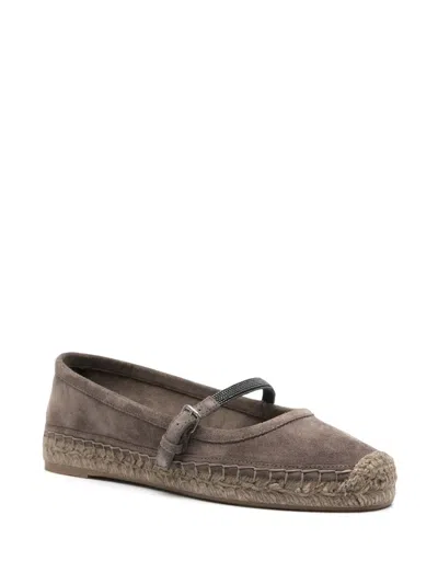 Brunello Cucinelli Brown Espadrilles With Monile Detail And Beveled Toe In Brown