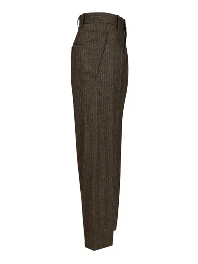 Isabel Marant Straight Pants In Mixed Wool In Brown