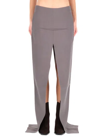 Rick Owens Long Skirt With Center Slits In Gray