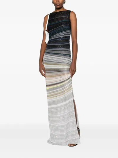 Missoni Long Boat-neck Dress In Striped Knit In Multi