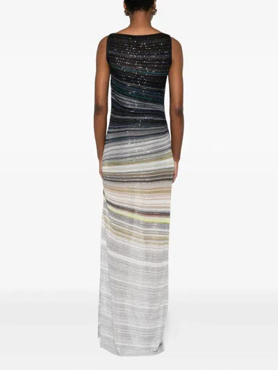 Missoni Long Boat-neck Dress In Striped Knit In Multi