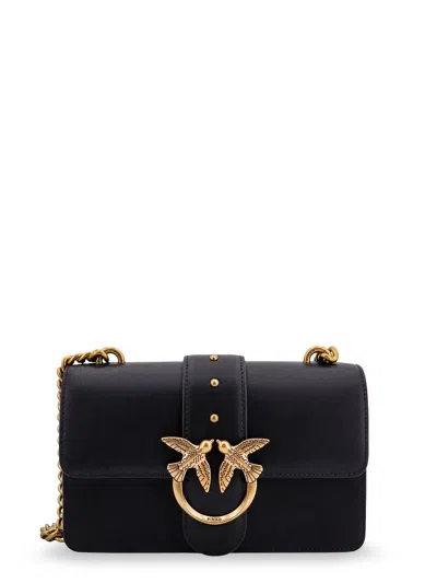 Pinko Love One Classic Black Crossbody Bag With Studded Strap And Love Birds Diamond Cut Plaque On The Fro