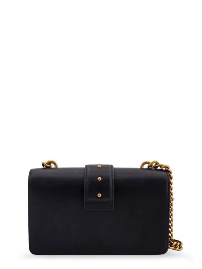 Pinko Love One Classic Black Crossbody Bag With Studded Strap And Love Birds Diamond Cut Plaque On The Fro