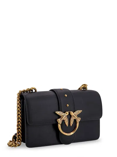 Pinko Love One Classic Black Crossbody Bag With Studded Strap And Love Birds Diamond Cut Plaque On The Fro