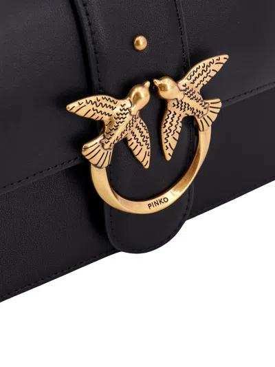 Pinko Love One Classic Black Crossbody Bag With Studded Strap And Love Birds Diamond Cut Plaque On The Fro