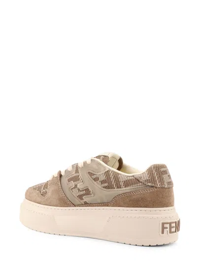 Fendi Match Canvas And Suede Low-top Sneakers In Brown