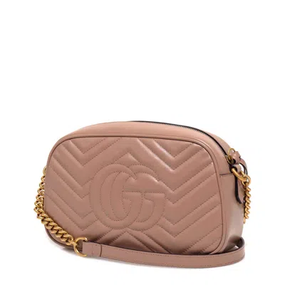 Gucci Matelassé Leather Shoulder Bag With Metal Gg Logo In Pink