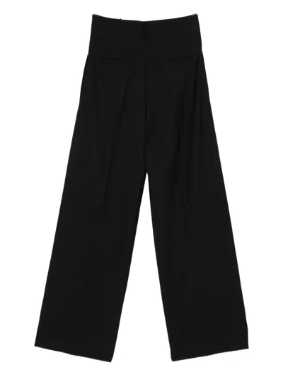 Semicouture Wide Leg Pleated Trousers With Belt Loops In Black